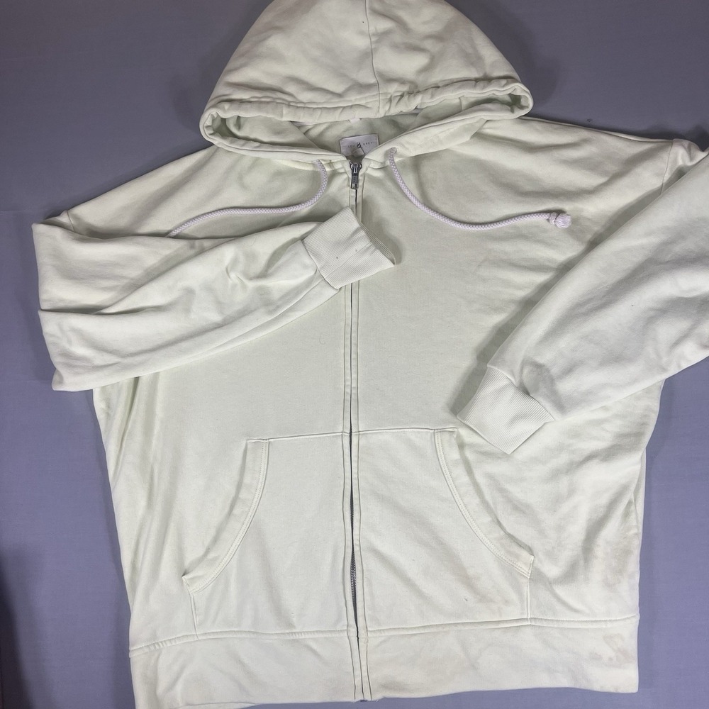 Lou & Grey Womens Zip Hoodie Light Green Cream Full Zip Sweatshirt Casual Small